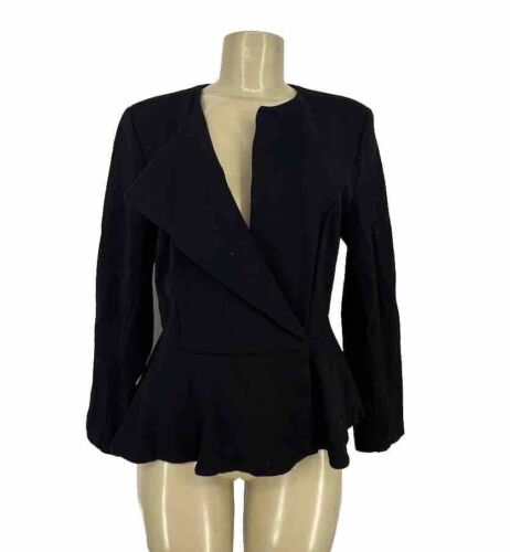CAbi Size 6 Women Black Ponte Peplum Jacket Blazer 3549 Short Snap Up Y102v