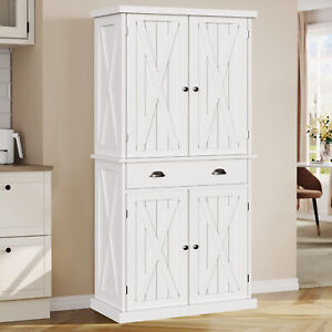 72'' Kitchen Storage Cabinet Pantry Cupboard with 4 Doors & Adjustable Shelves