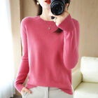 Women Cashmere Like Sweater Knitted Pullover Slim Crew Neck Sweater Solid