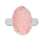 Natural Carved Rose Quartz 925 Sterling Silver Ring Jewelry s.8 CR28107
