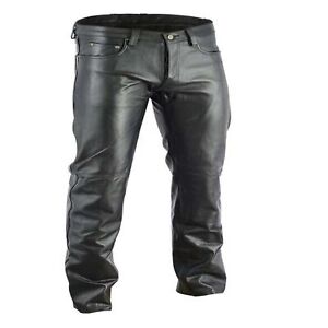 Men's Motorbike Cowhide Leather Pant 5 Pockets Black Leather Pant 28