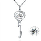 Women Dancing CZ Sterling Silver Heart Key Pendant Necklace Gifts for Girl Her