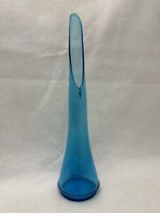 New ListingVtg Kanawha Swung Vase 19” Stunning Peacock Blue MCM Colored Art Glass Ex. Cond.