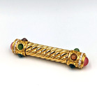 Vintage Givenchy Gripoix Cabochons Rhinestones Gold Tone Twisted Bar Brooch Pin