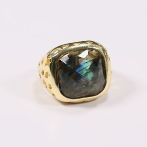 Natural Labradorite Faceted Square Ring Gold Electroplated Adjustable Rings