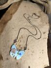 Vintage 925 Sterling Silver Blue Guilloche Butterfly Statement Necklace 3.1g