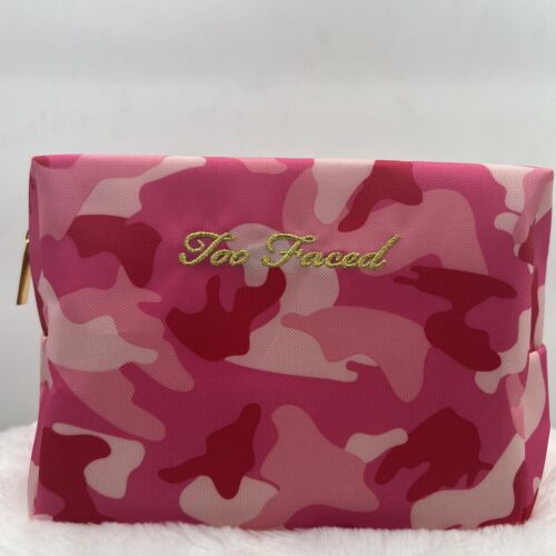 Too Faced Camouflage Pink Zippered Makeup Bag - BRAND NEW !