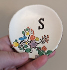 ANTHROPOLOGIE Monogrammed “S” Trinket Ring Dish Floral Brick Kiln Pottery Shop