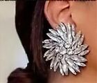 Very Large Round 2.25-inch Rhinestone Crystal Flower CLIP Earrings - Brand New