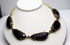 Vintage Black Glass Necklace Earrings SET Stunning
