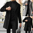 Men Wool Coat Winter Trench Coats Long Sleeve Button Up Jacket Outwear Overcoat