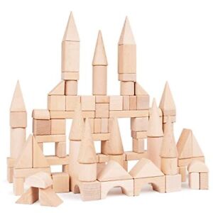 100Pcs Wooden Building Blocks Set- Wood Stacker Stacking Blocks Game Toys for...