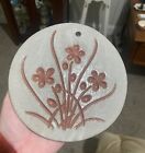 New ListingAmberstone Pottery Round Trivet or Wall Plaque Incised Flowers Stoneware Signed