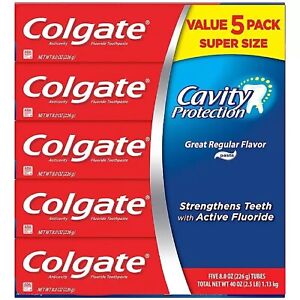 Colgate Cavity Protection Toothpaste with Fluoride, Regular Flavor (8 oz., 5 pk)