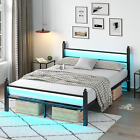 New ListingFull Bed Frame with Charging Station and LED Lights, Metal Platform Bed Frame wi