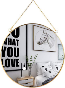 Hanging Wall Circle Mirror Decor Gold Geometric Mirror with Chain for Bathroom B