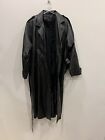 Vtg Long Leather Trench Coat Black Phase 2 Double Breast Zip Liner Size 2XL