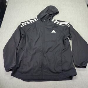 Adidas Track Jacket Mens XL Black Three Stripes Hooded Venting Panel Full Zip