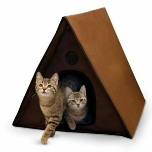 K&H Pet Products Outdoor Heated Multiple Kitty A-Frame House Chocolate KH3992