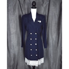 Vintage 80s 90s Navy Blue Double Breasted Lace Trim Blazer Dress Size Small 5/6
