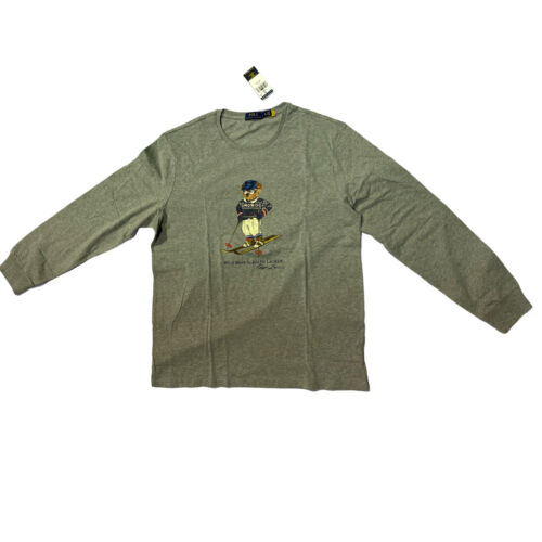 Polo BEAR by Ralph Lauren Long Sleeve XL Crew Neck T-shirt Tee Grey Bear Men NEW