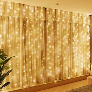 300 LED 9.8ft x 9.8ft Curtain String Light with 10 Hooks, 8 Models Remote