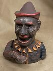 Antique Cast Iron Clown Jester Humpty Mechanical Coin Bank