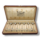 Set of 12 Antique Imperial Russian Enamel Silver Spoons Circa 1890