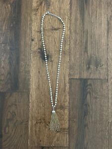 Plunder Fashion Jewelry Long Silver Boho Metal Bead Necklace 21” Metal Tassel