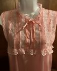 1970's,Unique Shiny pink Vintage babydoll nightgown lingerie nylon lace Small