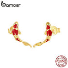 Bamoer 925 Sterling Silver Koi Fish Ear Studs Earrings Women Jewelry Luck Gift
