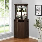 Mini Bar Corner Liquor Cabinet Wine Storage Stemware Rack Mahogany Finish New