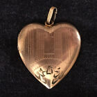 Antique Victorian Engraved Etched Heart Shaped Locket Pendant Yellow Gold Tone