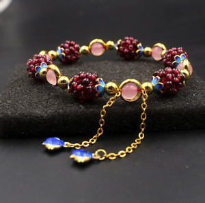Natural Garnet Rose Quartz Round Beads Women Girls Healing Reiki Chain Bracelet