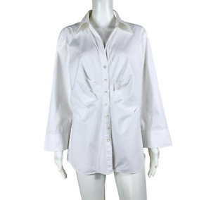 LAFAYETTE 148 NEW YORK Poplin Stretch Shirt Blouse White Ruched Size 16 - NTSF