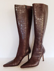 Ellen Tracy Vero Cuoio Crocodile Stiletto Knee High Boots Size 7B Brown Zip Up
