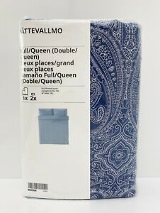 Ikea JATTEVALLMO Queen/Full Duvet Cover w/2 Pillowcases Bed Set Dark Blue/White