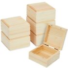 6 Pack Unfinished Wood Box with Hinged Lid, Magnetic Wood Box, 3.5 x 3.5 x 2
