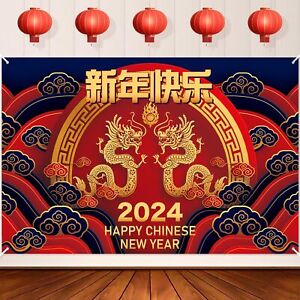 Happy Chinese New Year Backdrop Banner 2024 New Year Banner Decorations Large...