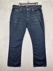 Guess Jeans Mens 36X33 Dark Blue Distressed Falcon- Slim Boot Button Fly Denim