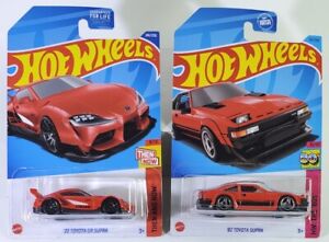 2 Car Lot - Hot Wheels '20 Toyota GR Supra & '82 Supra Red  2022 2023 80s