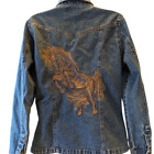 Wrangler Western Denim Jacket Womens Small Horse Design Button Up Cowgirl Cowboy