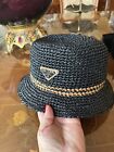 100% Authentic Prada Hat  Bucket Hand Woven Logo Embroidered Hat Sz M