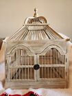 Decorative Vintage Wood Bird Cage Cathedral Dome Double Doors w/ Slide Out Trays