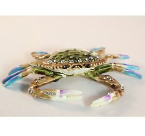 Bejeweled Enameled Animal Trinket Box/Figurine With Rhinestones- Blue Crab