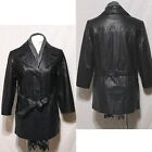 Vintage Phase 2 Women's Black Belted Leather Jacket Trench Coat Medium Petite