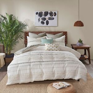 INK+IVY Nea Cotton Printed Duvet Cover Set with Trims