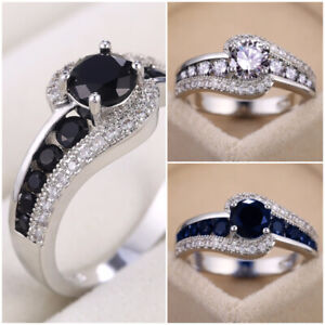 Women Fashion Wedding 925 Silver Rings Cubic Zirconia Jewelry Size 6-10