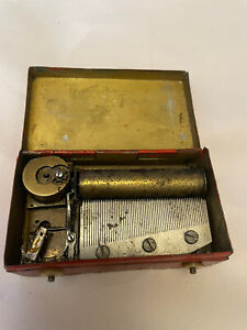 Rare Antique Miniature Swiss Or Austrian Cylinder Music Box- Tin Box
