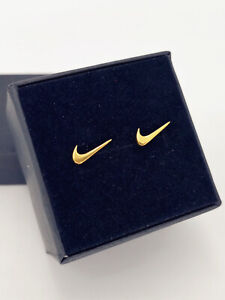 Nike Swoosh Gold - Plated Metal Stud Earrings, Pair, For Men or Women
